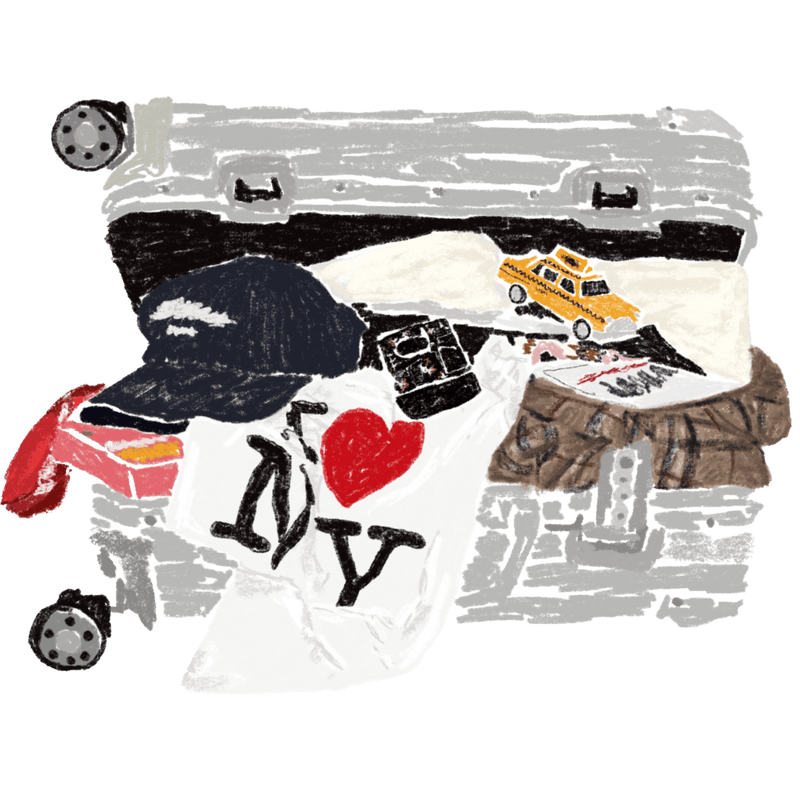 Collage of various items including a cap, heart, and text on a transparent background