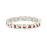 Womens silver bracelet with strawberry pattern on a white background