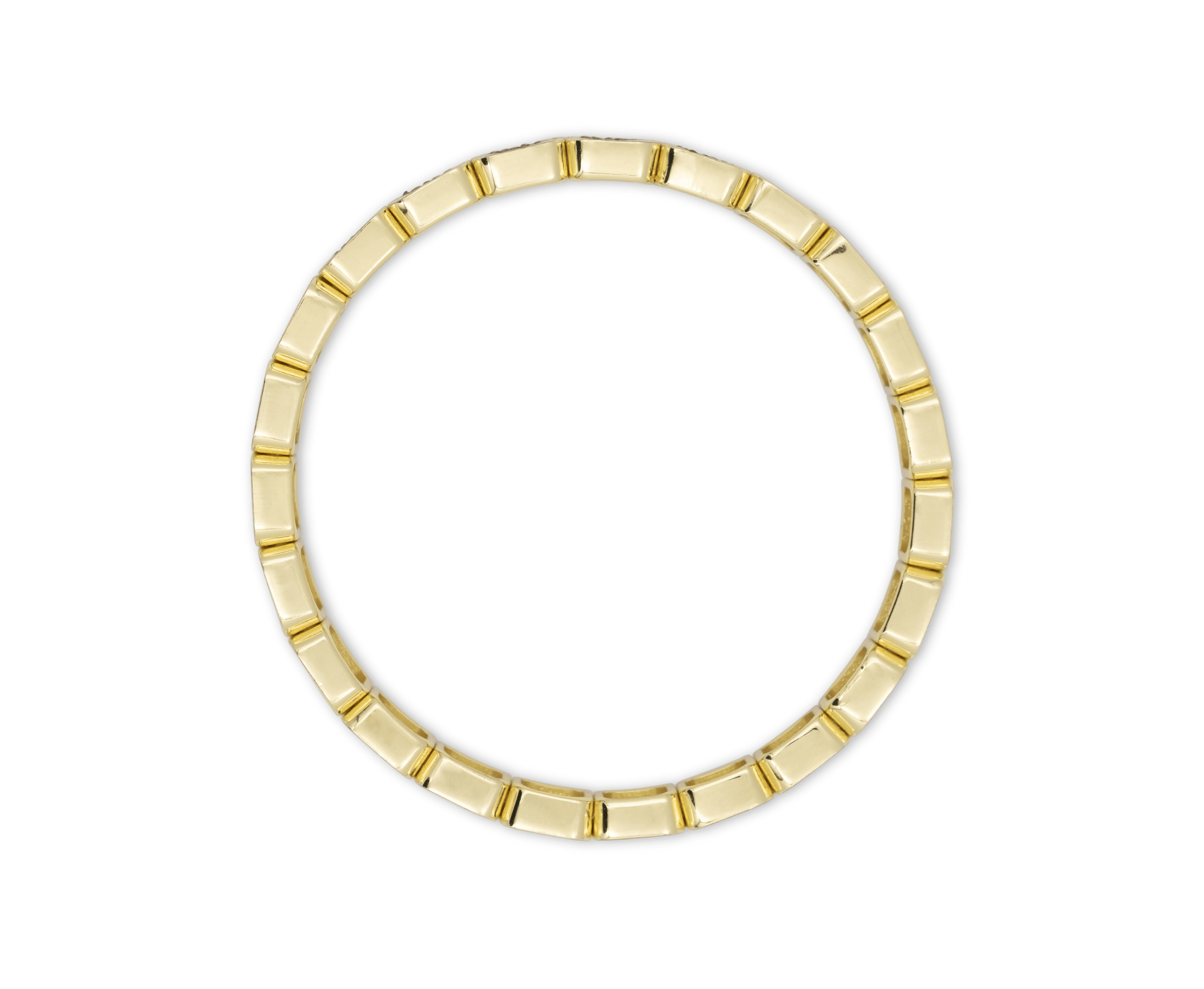 Gold ring with a geometric design on a white background