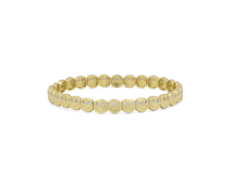 Yellow gold-tone beaded bracelet with small round pastel blue and white stones