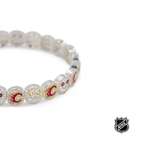 Silver NHL bracelet with red team-logo charms and rhinestone accents along band