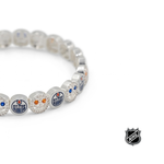 Silver NHL bracelet with round team-logo charms and rhinestone accents