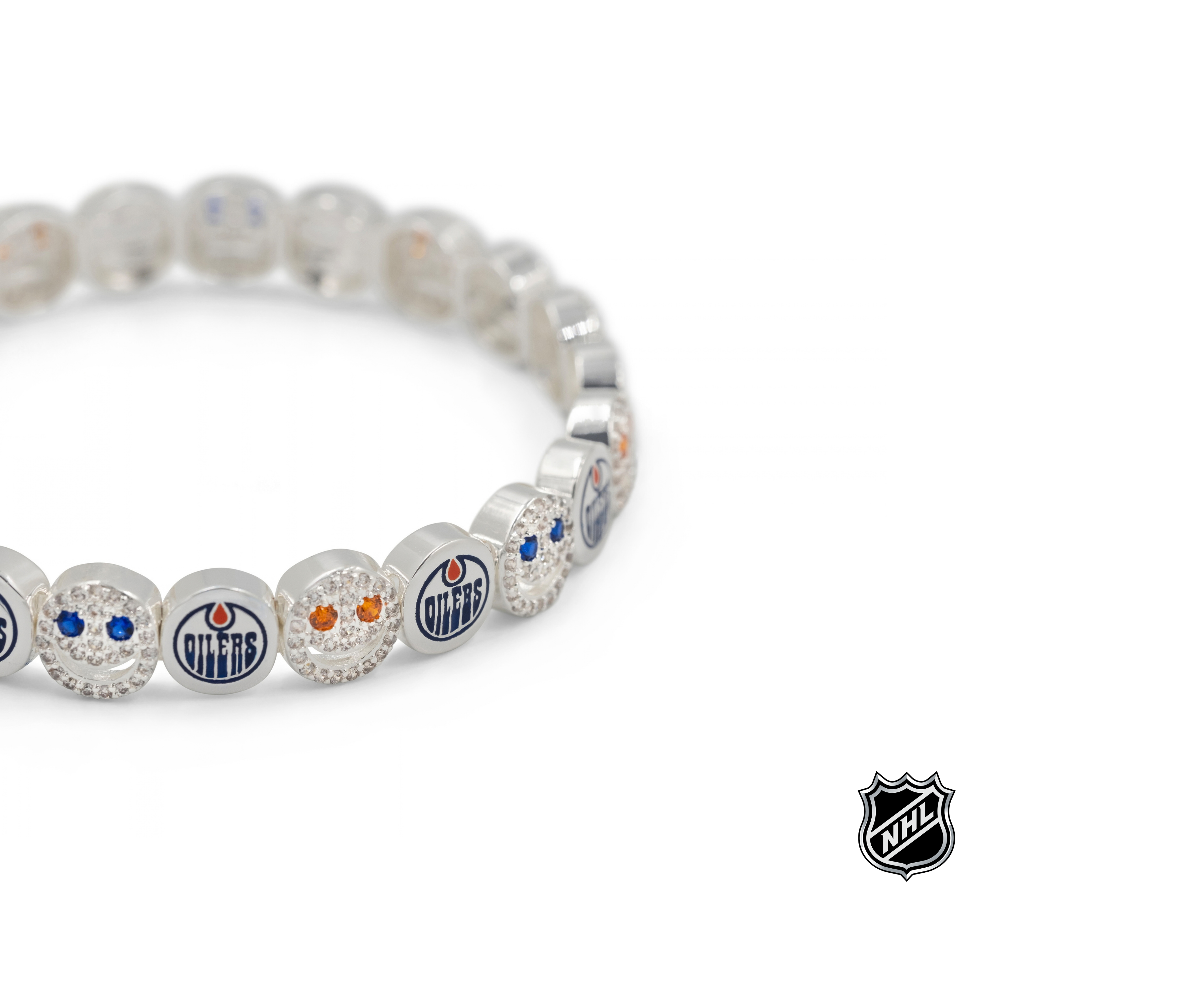 Silver NHL bracelet with round team-logo charms and rhinestone accents