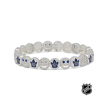 Silver-tone NHL team-logo bead bracelet with blue logo charms and clear crystal spacers