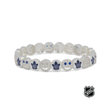 Silver-tone NHL team-logo bead bracelet with blue logo charms and clear crystal spacers
