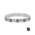 Silver-tone beaded bracelet with Winnipeg Jets blue-and-white leaf charms