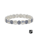 Silver-tone beaded bracelet with Winnipeg Jets blue-and-white leaf charms