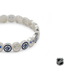 Silver NHL bracelet with blue team-logo charm and rhinestone details along band