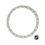 Silver NHL bracelet with hinged link chain and small NHL emblem charm at side