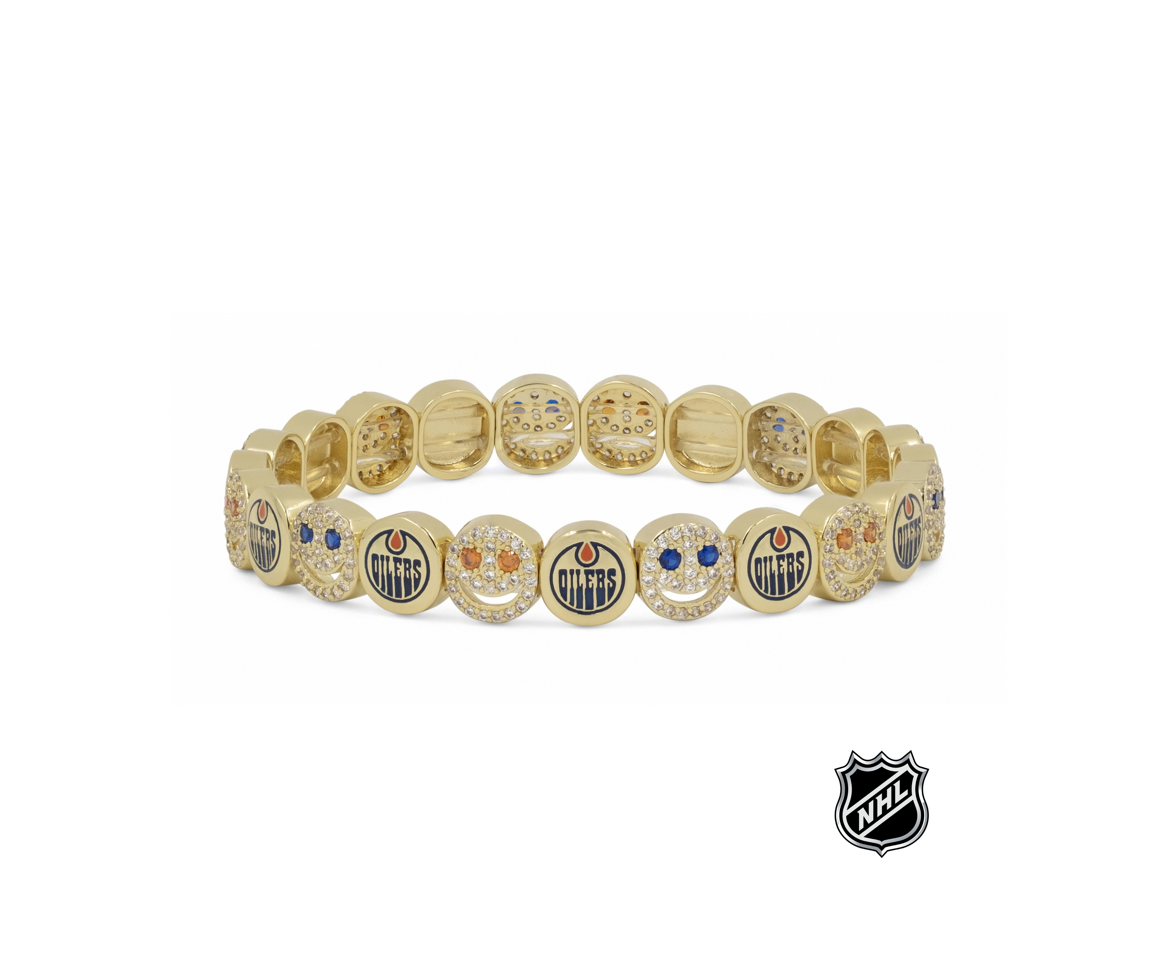 Gold-tone beaded bracelet with Edmonton Oilers team logo medallions