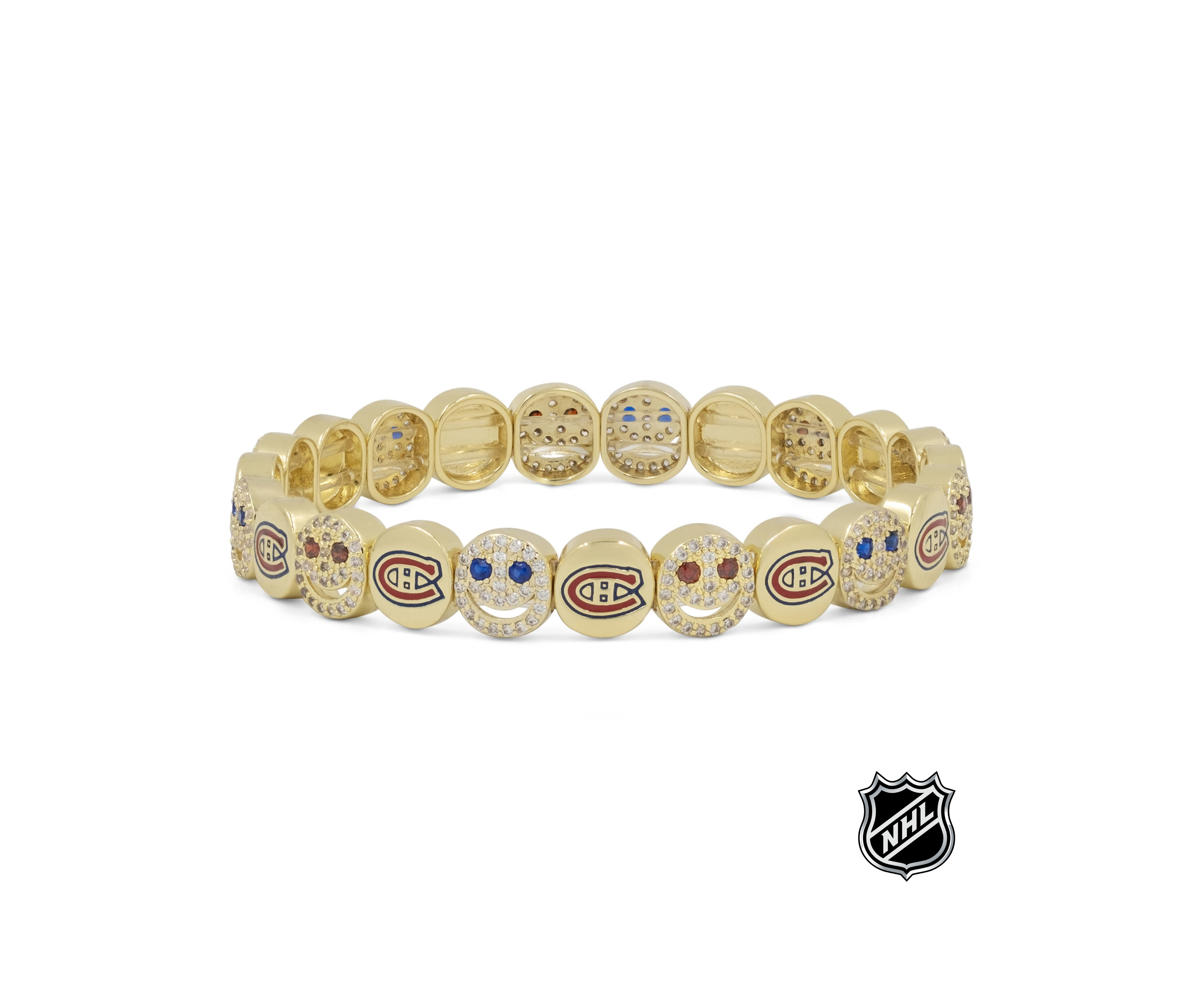 Gold NHL® bracelet with round charm beads and team-logo medallions