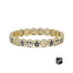 Gold-tone beaded bracelet with Toronto Maple Leafs blue leaf and rhinestone details