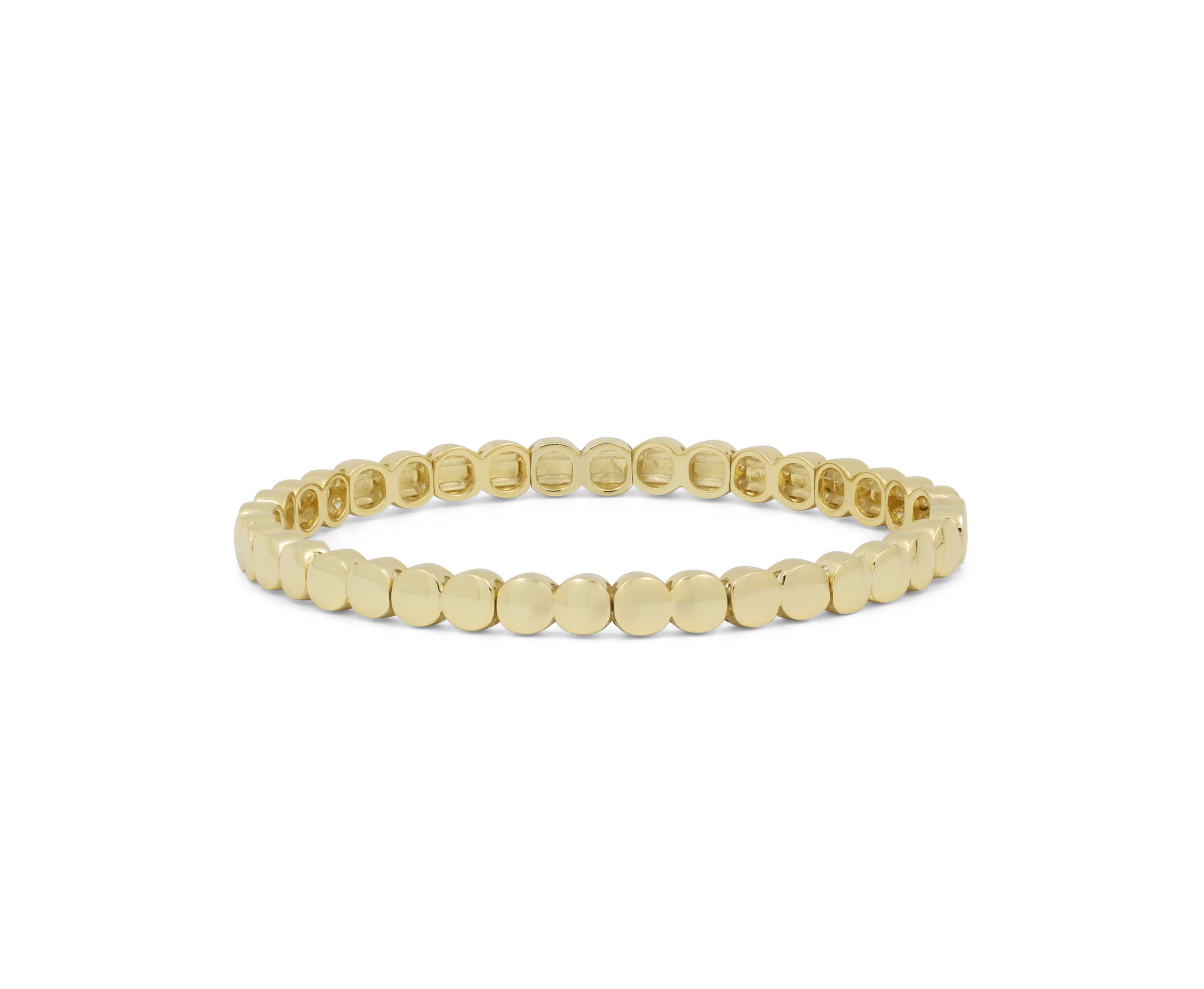 Yellow gold round-link bracelet with smooth curved beads