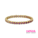 Yellow gold heart tennis bracelet with purple heart-cut stones