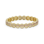 Yellow gold pavé bracelet with oval links and pink stone accents