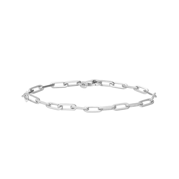 Medium paperclip bracelet in sterling silver with linked oval chain and clasp.