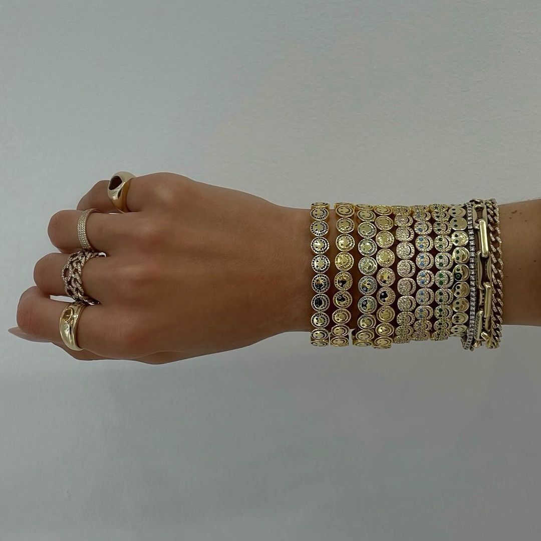 Lisa Gozlan Stack 14K Gold Bezel CZ Smiley Face Bracelet | Lisa Gozlan β Lisa Gozlan US